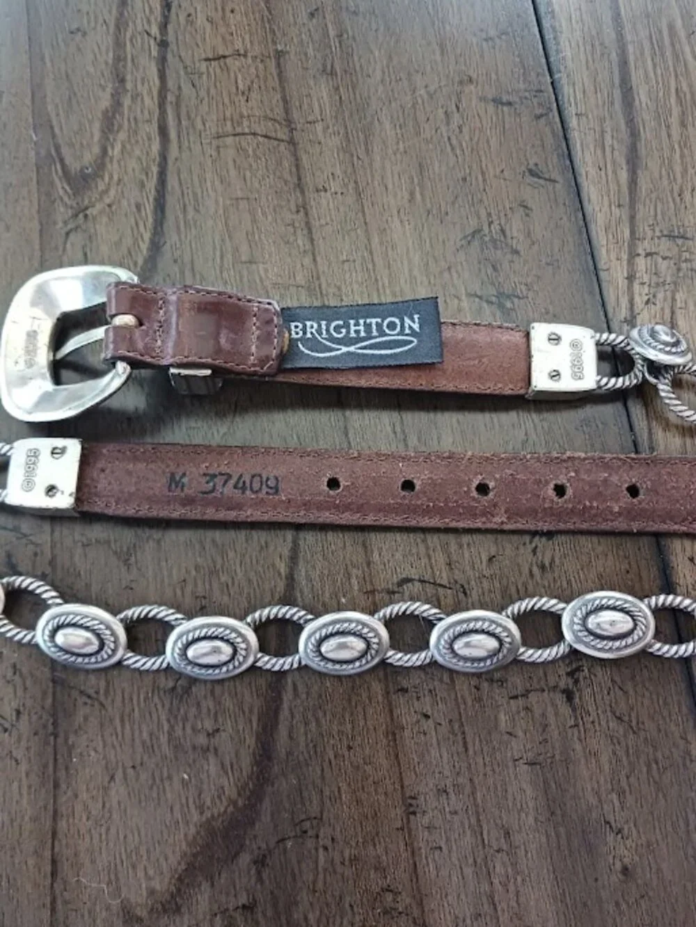 Vtg Women’s Brighton Brown Leather Silver Plated Chain Belt Sz M 37409